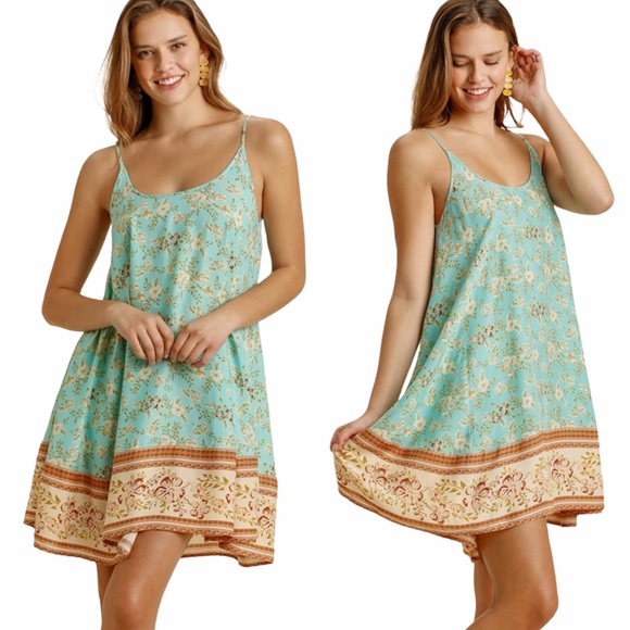 LAST 1 Umgee Mint Blue Floral Print Strap s m l - Picture 4 of 11